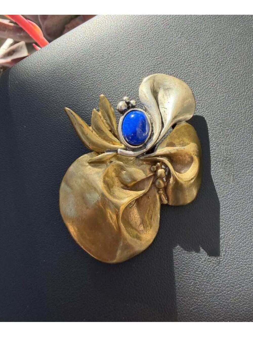 1940’s Georg Jensen Art Nouveau Two-tone Sterling Silver and Lapis Lazuli brooch